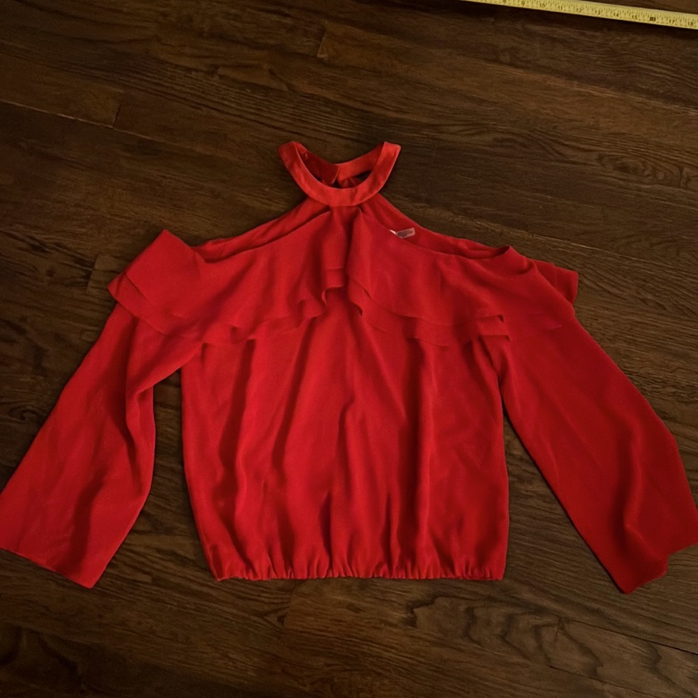 Alice and Olivia Red Silk Cold Shoulder Cropped Blouse Saks 5th Ave Exclusive!!!